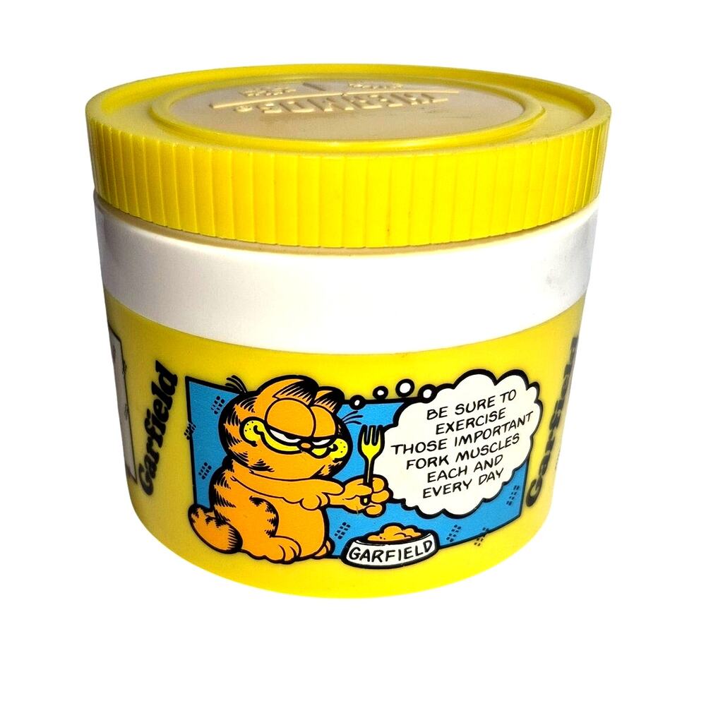 Vintage 1978 Garfield Insulated Thermos Soup Cup Snack Keeper Yellow USA